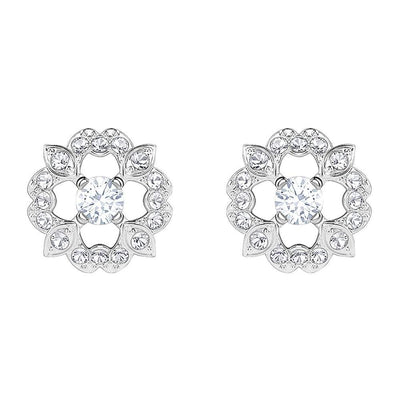 SWAROVSKI Sparkling Dance Rhodium Plated & Clear Crystal Flower Earrings #5396227